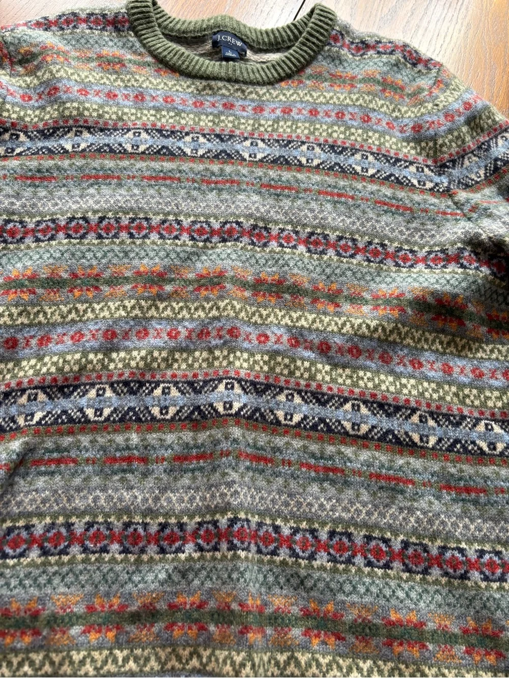 J crew mens fair isle wool blend sweater green blue L